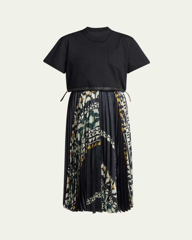 Knit Dress with Fair Isle Print Pleated Skirt