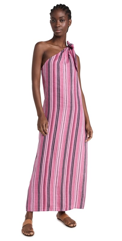 Lisa Marie Fernandez Sarong Dress Raspberry Striped Linen