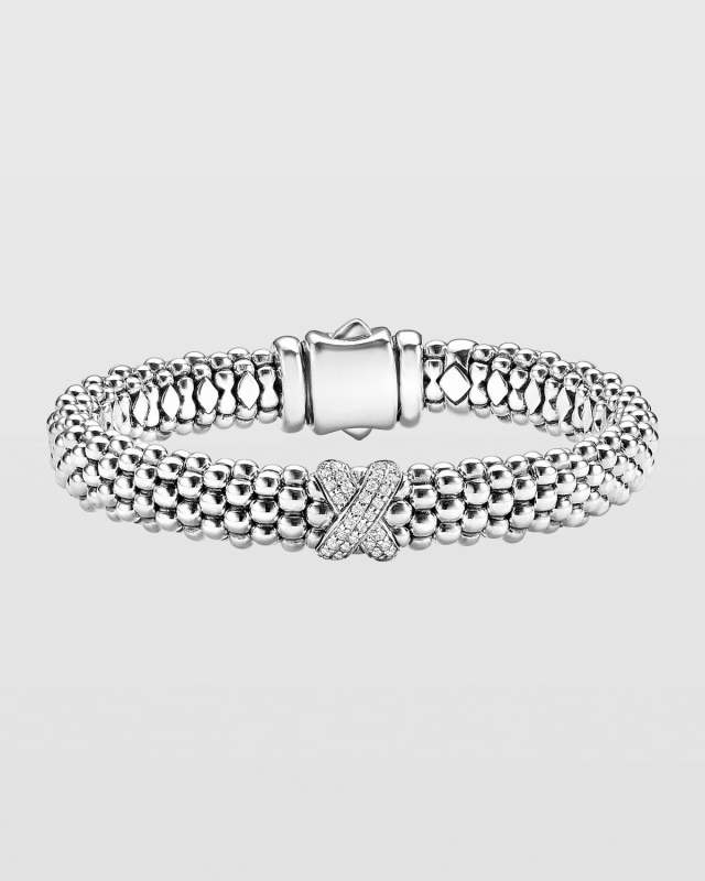 Silver Caviar Bracelet with Diamond X