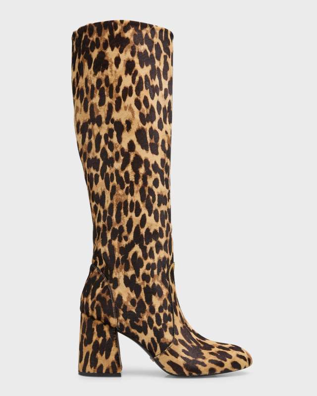 Leopard Block-Heel Knee Boots