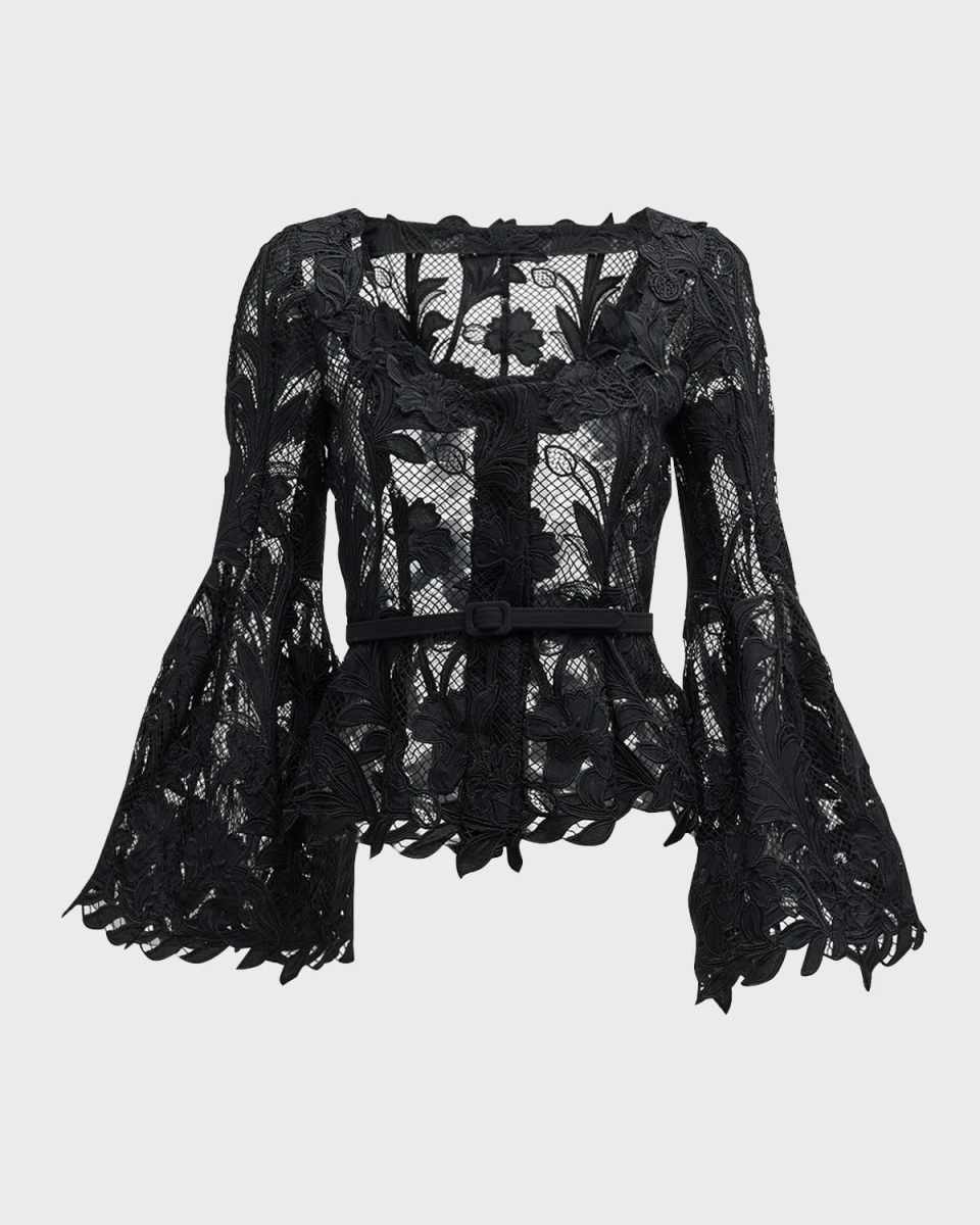 Marbled Carnation Guipure Jacket with Belted Waist