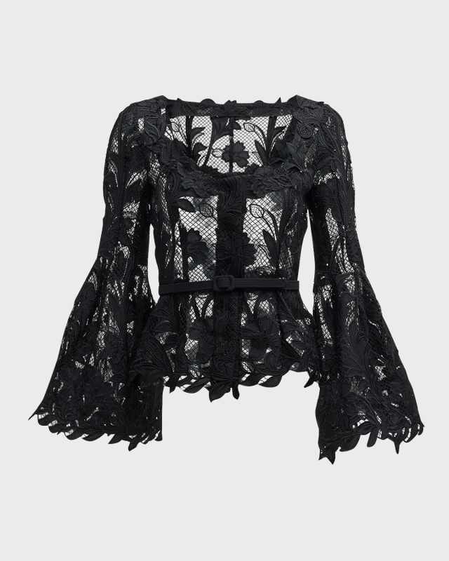 Marbled Carnation Guipure Jacket with Belted Waist