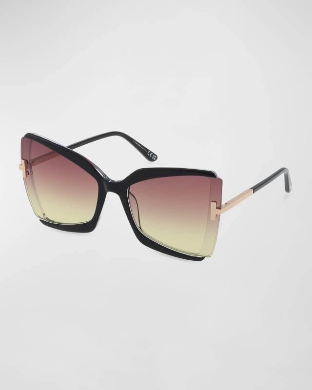 Gia Semi-Rimmed Acetate Butterfly Sunglasses