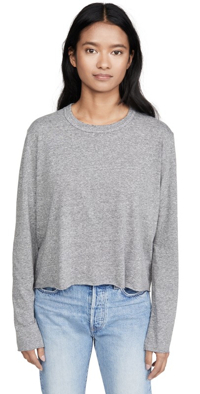THE GREAT. The Long Sleeve Crop Tee Heather Grey