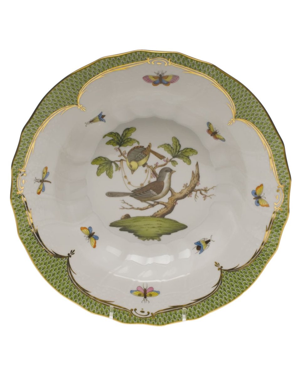 Rothschild Bird Green Motif 01 Rim Soup Bowl