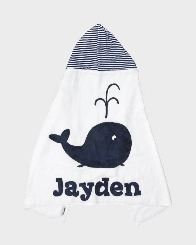 Personalized Whale Hooded Towel, White