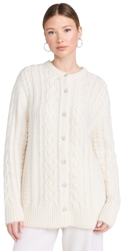 Guest in Residence Rossella Cable Cardigan In Cashmere Blend Cream