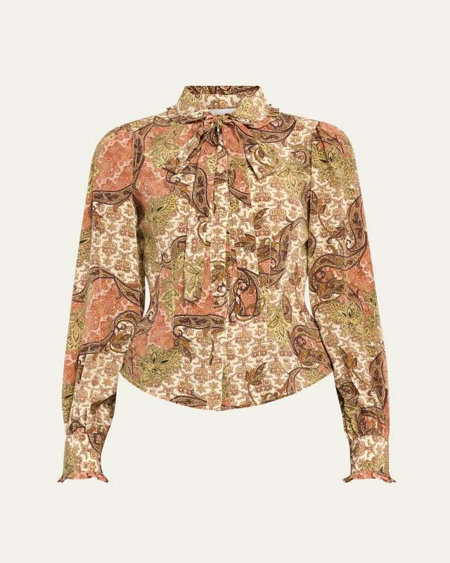 Vedra Neck-Tie Paisley Silk Blouse