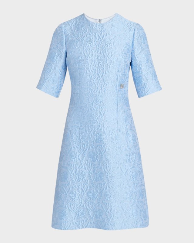 Floral Jacquard Matelasse Mini Dress with DG Pin