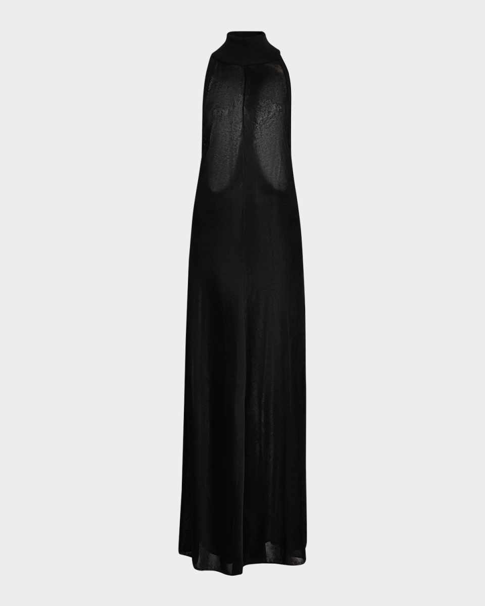 Mock-Neck Button Backless Knit Gown