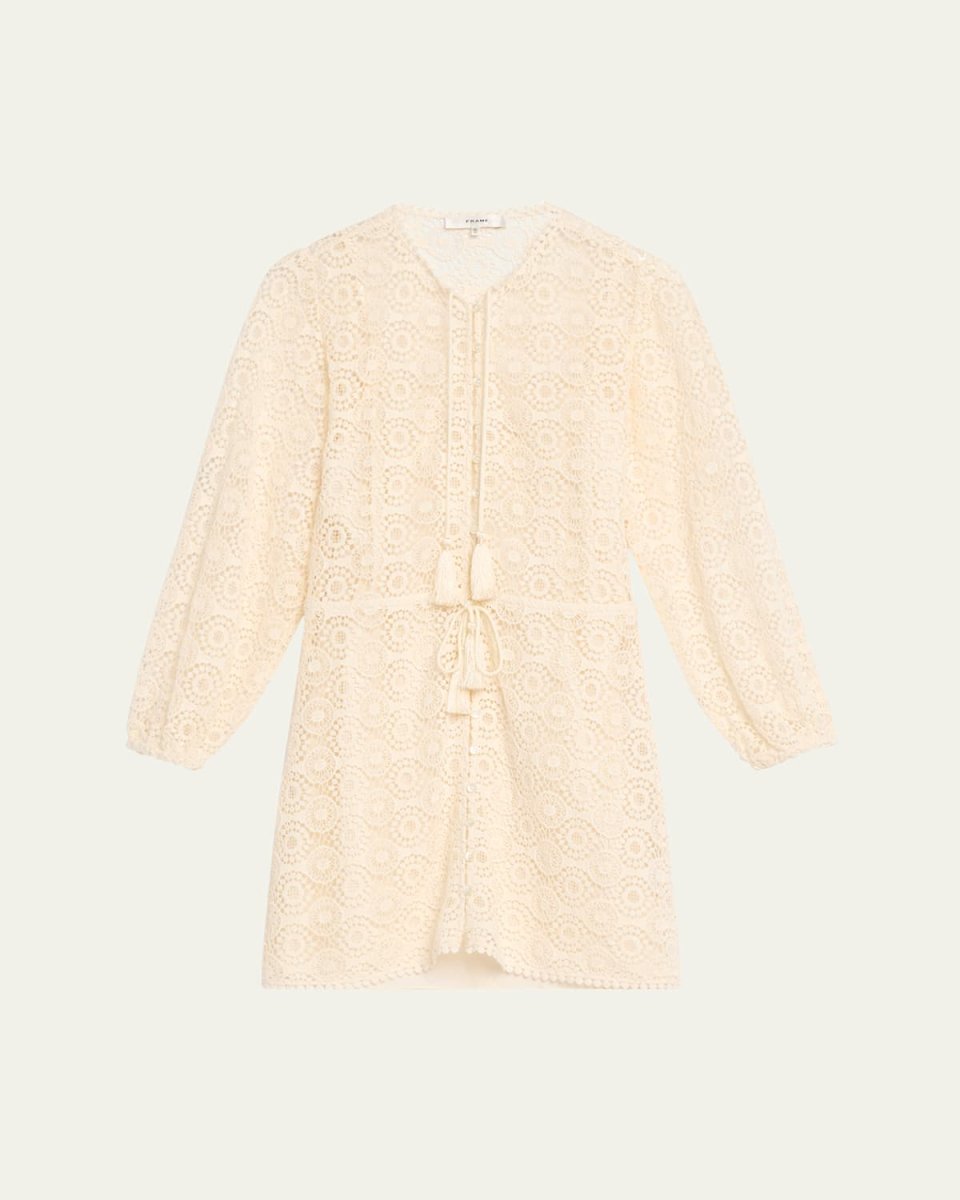 Button-Front Lace Tassel Mini Dress