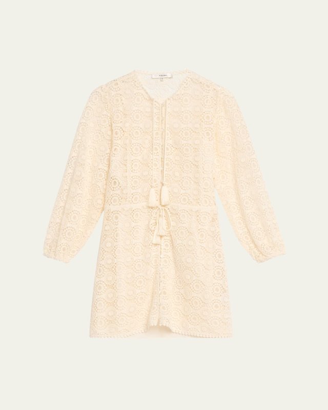 Button-Front Lace Tassel Mini Dress