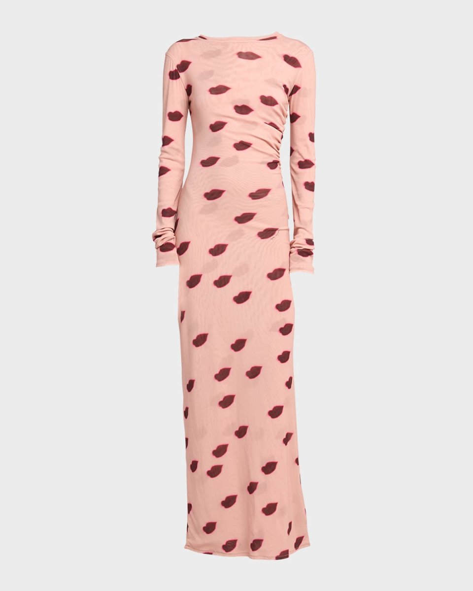 Lips Print Mesh Maxi Dress