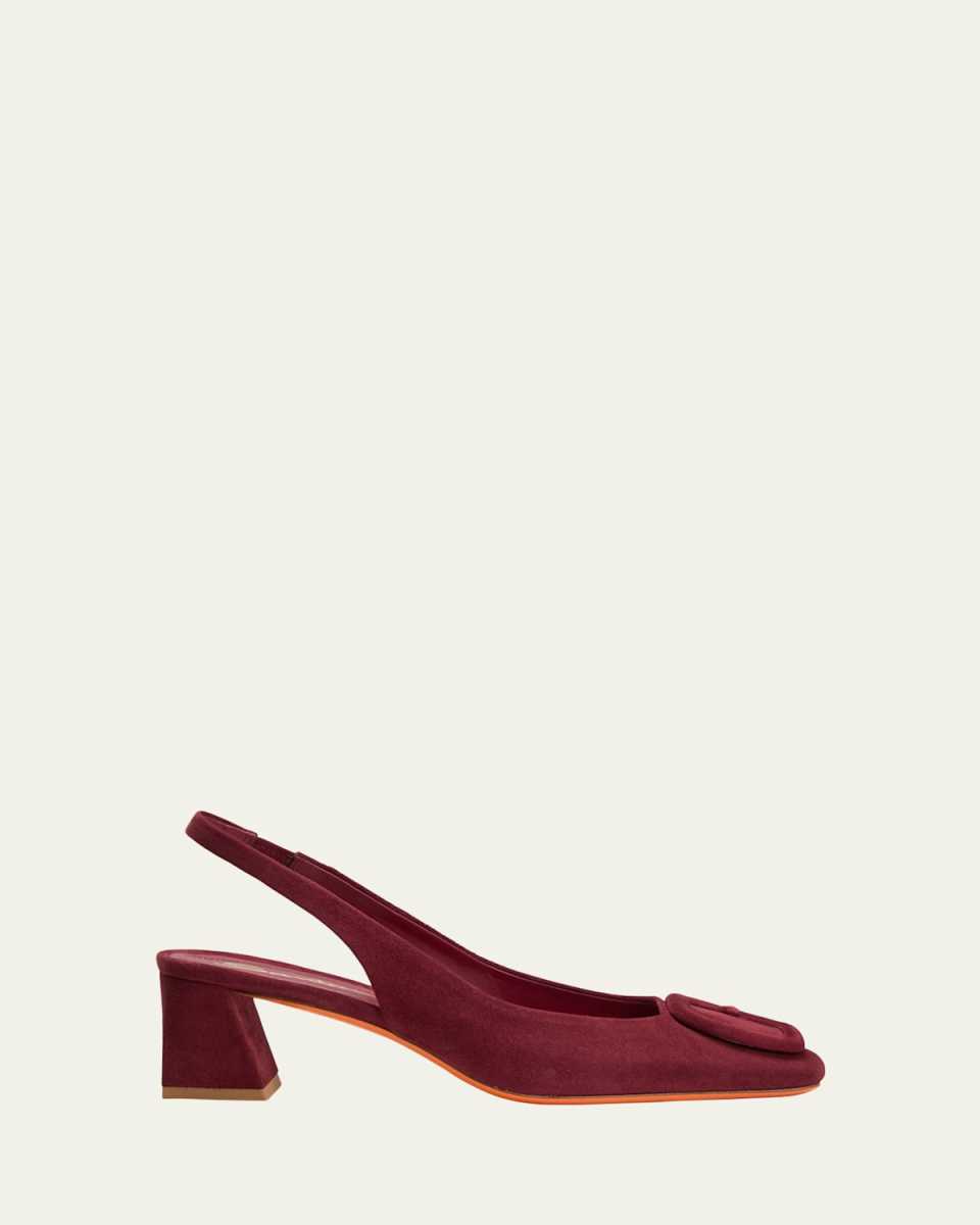 Suede Buckle Slingback Pumps