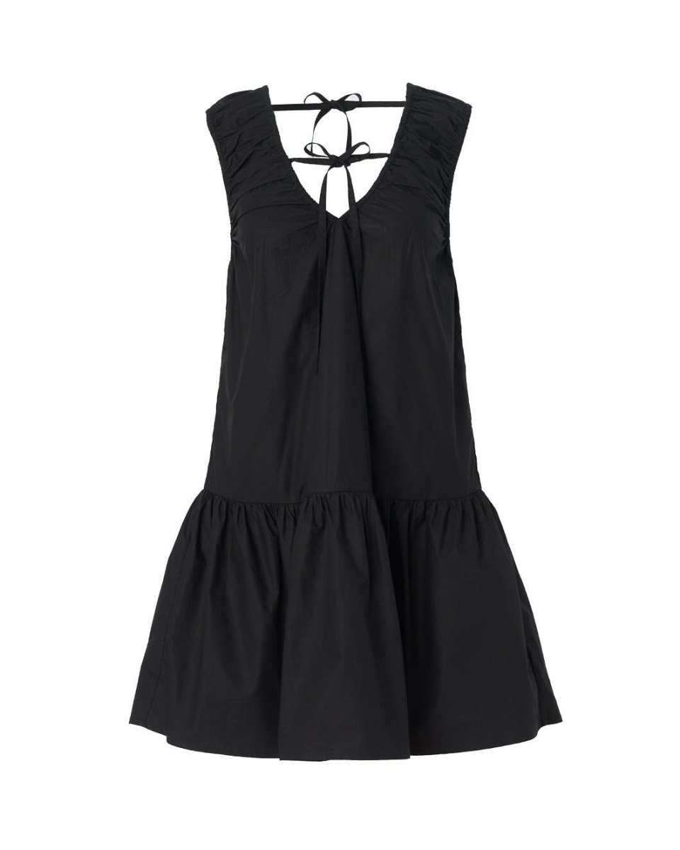 Black Cotton Poplin Mini Dress