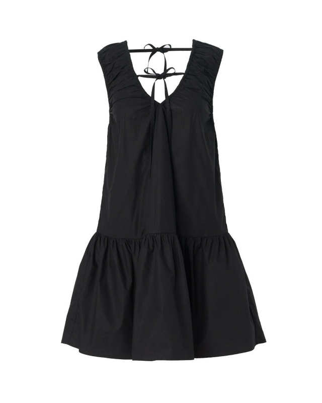 Black Cotton Poplin Mini Dress