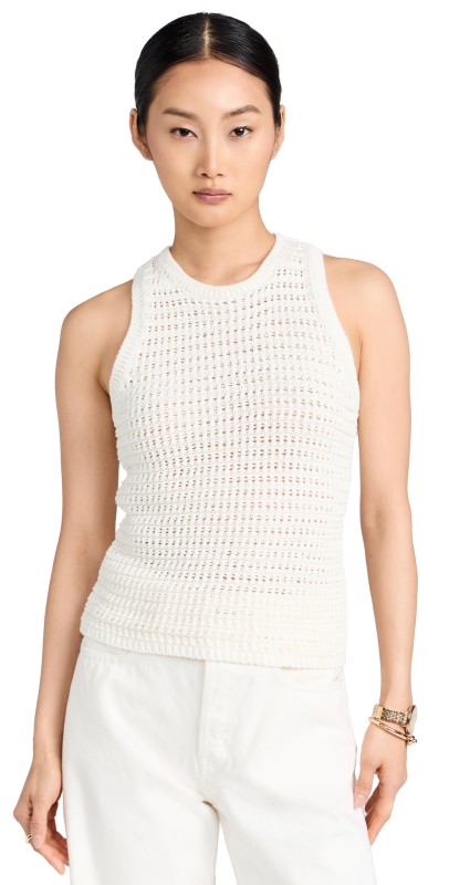 Madewell Crochet Knit Crew Neck Sweater Tank Bright Ivory