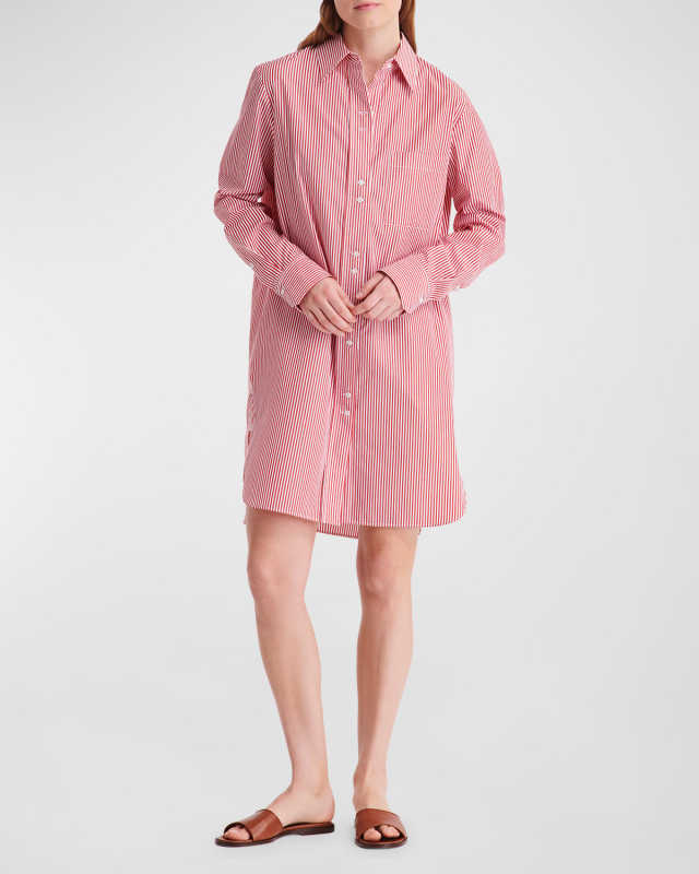 Ma House Short Cotton Stripe Button-Front Dress