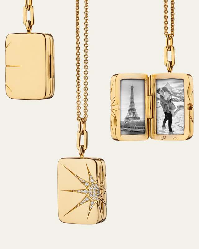 18k Gold Sun and Star Diamond Locket Necklace
