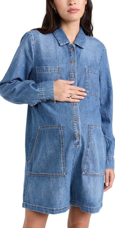 HATCH The Denim Utility Romper Indigo