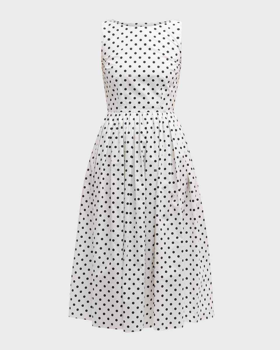 Logo Polka-Dot Print Sleeveless Midi Dress