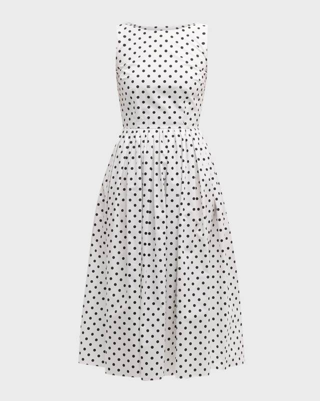 Logo Polka-Dot Print Sleeveless Midi Dress