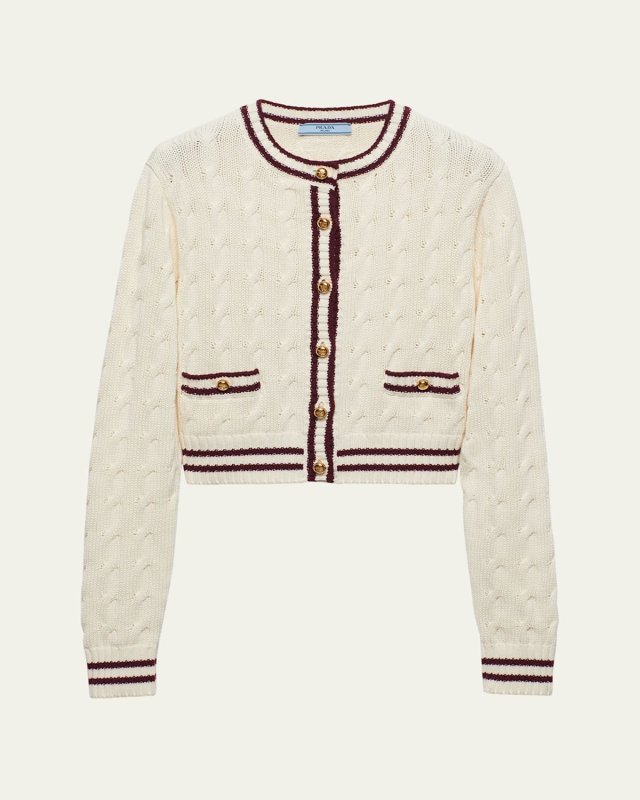 Contrast Trim Cable-Knit Cardigan
