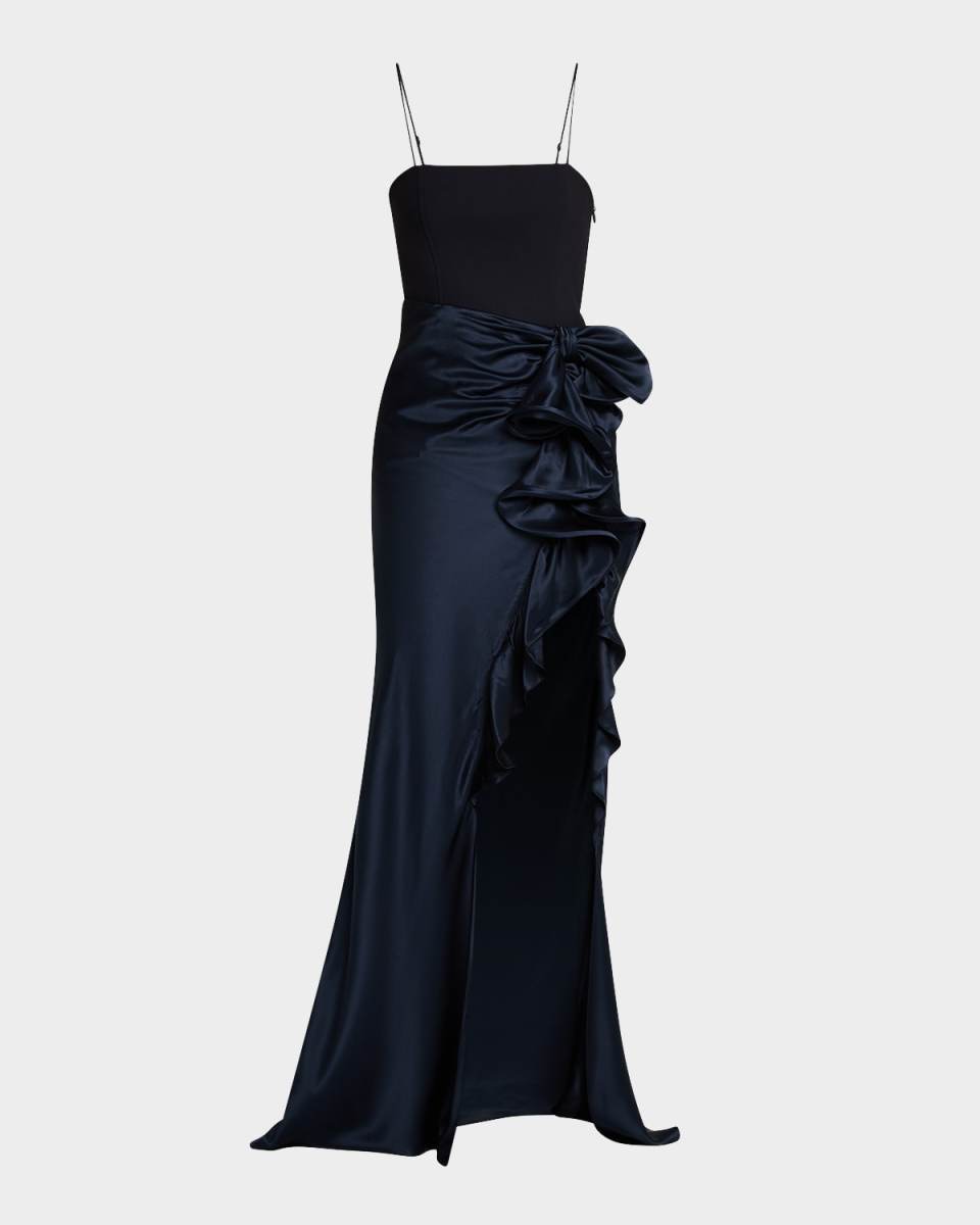 Drina Sleeveless Satin Wrap Gown