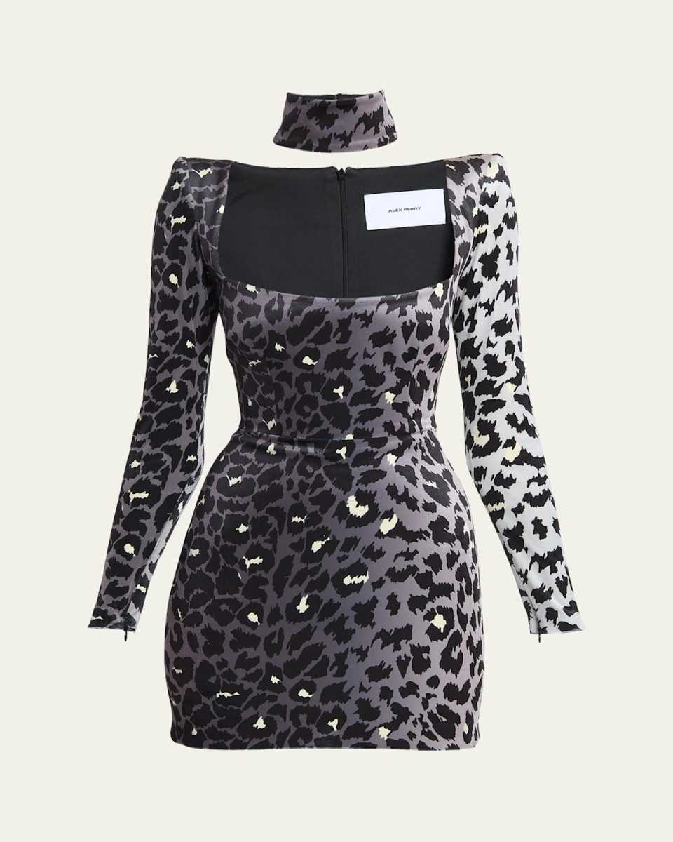 Printed Velvet Mini Dress with Neck Cuff