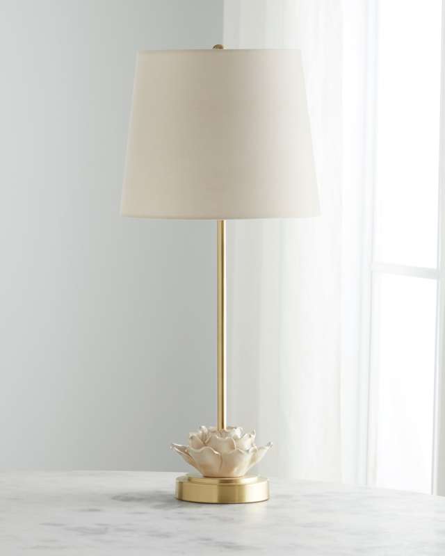 Flower Ceramic Table Lamp with Natural Brass Base