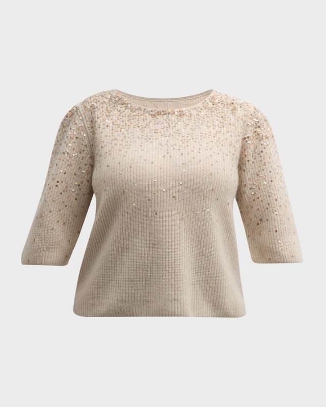 Plus Size Cashmere Pullover with Ombre Sequin Details