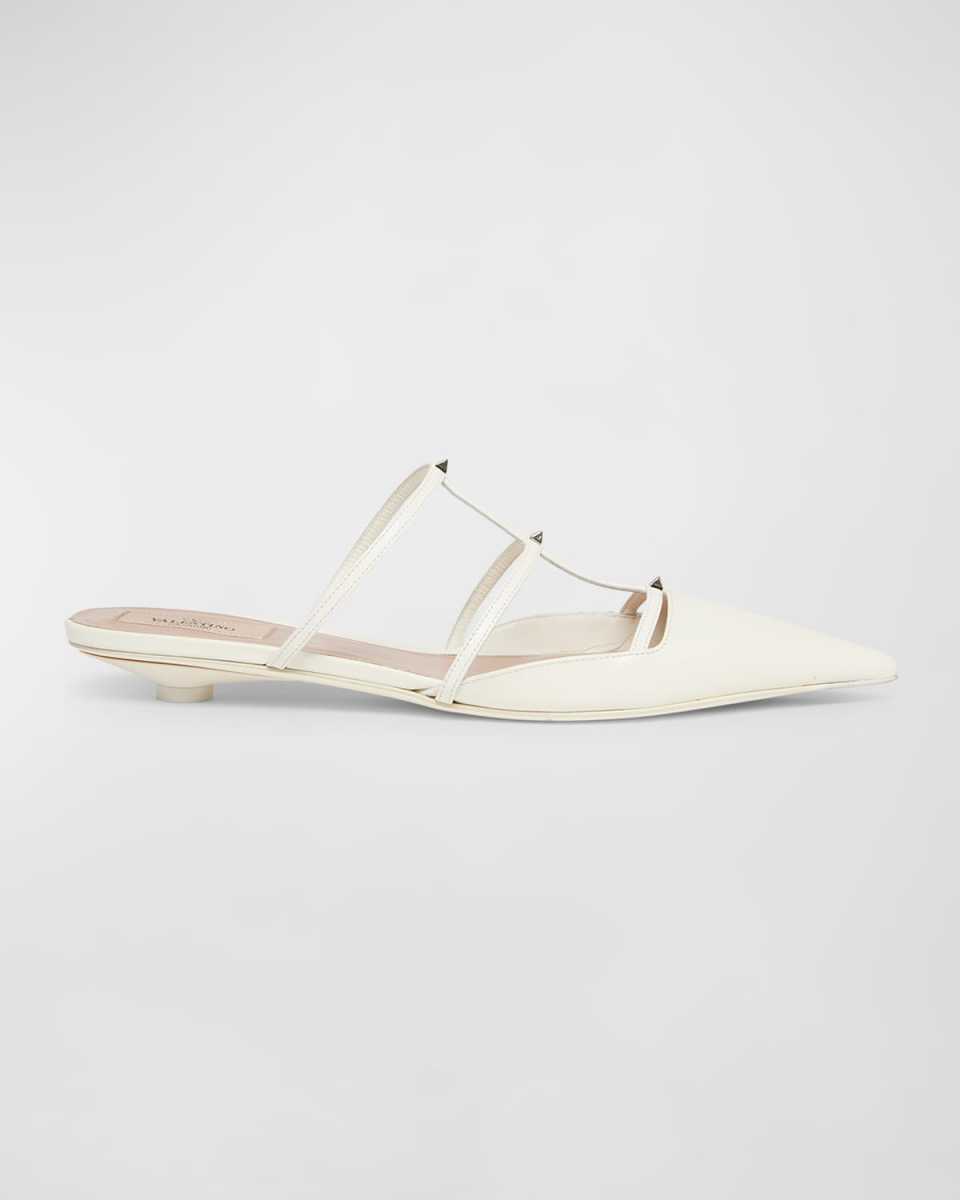 Rockstud Leather T-Strap Ballerina Mules