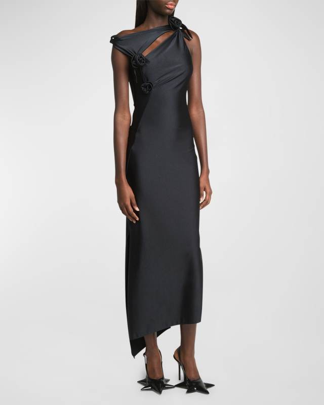 Asymmetric Flower Sleeveless Gown