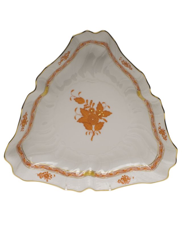 Chinese Bouquet Rust Triangle Dish