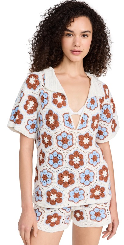 MINKPINK Dawn Flower Crochet Shirt Brown/Print