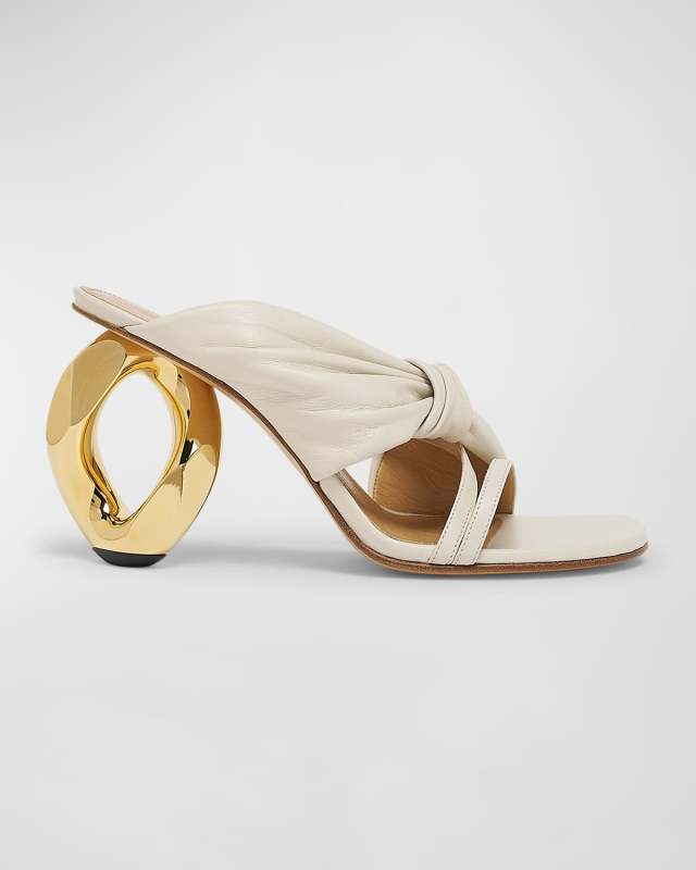 Lambskin Knot Chain-Heel Slide Sandals
