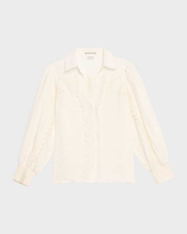 Venty Button-Front Linen Blouse