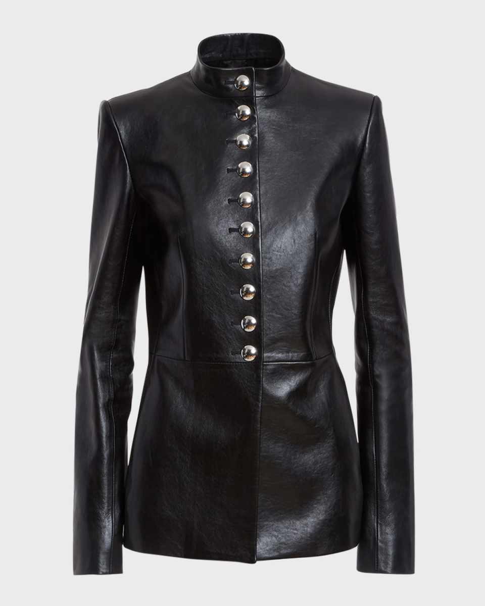 Samuel Band-Collar Leather Tailored Jacket