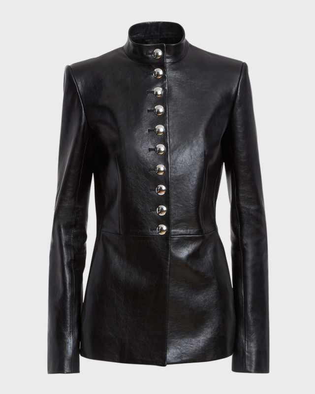 Samuel Band-Collar Leather Tailored Jacket