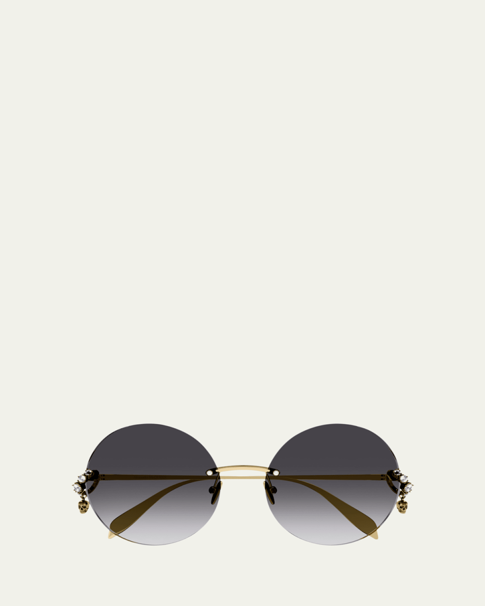 Metal Round Sunglasses w/ Skull Crystal Details