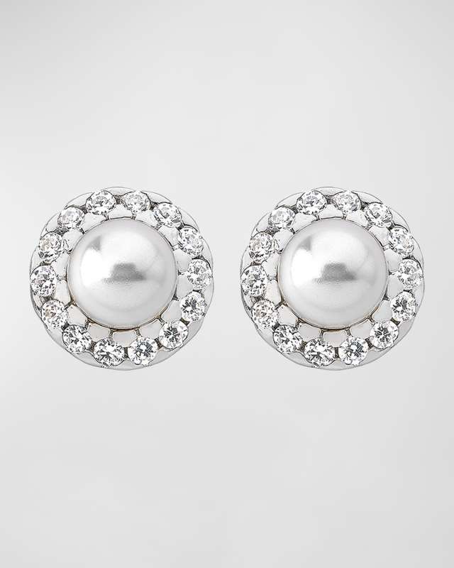 Cometa Pearl Stud Earrings with Cubic Zirconia Halo