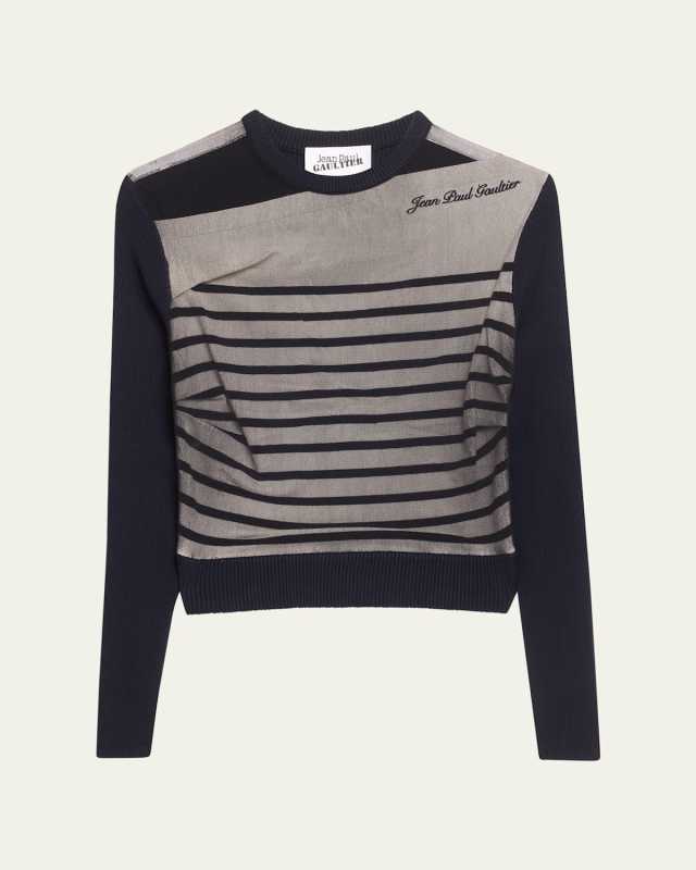 Mesh Layered Crewneck Rib Mariniere Sweater