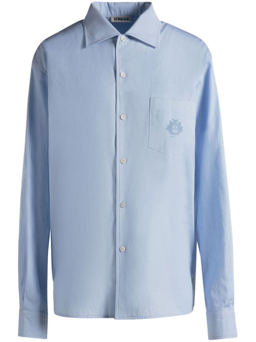 embroidered logo cotton button-up shirt