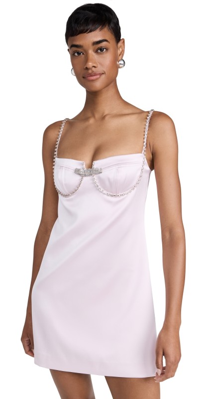Self Portrait Pink Satin Diamante Mini Dress Pink