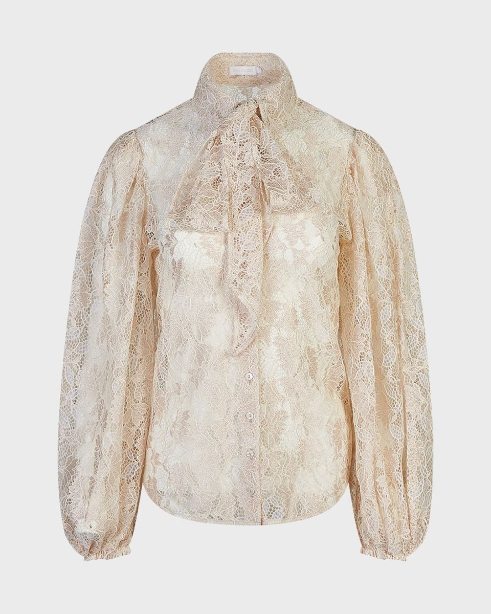 Helene Blouson-Sleeve Floral Lace Shirt