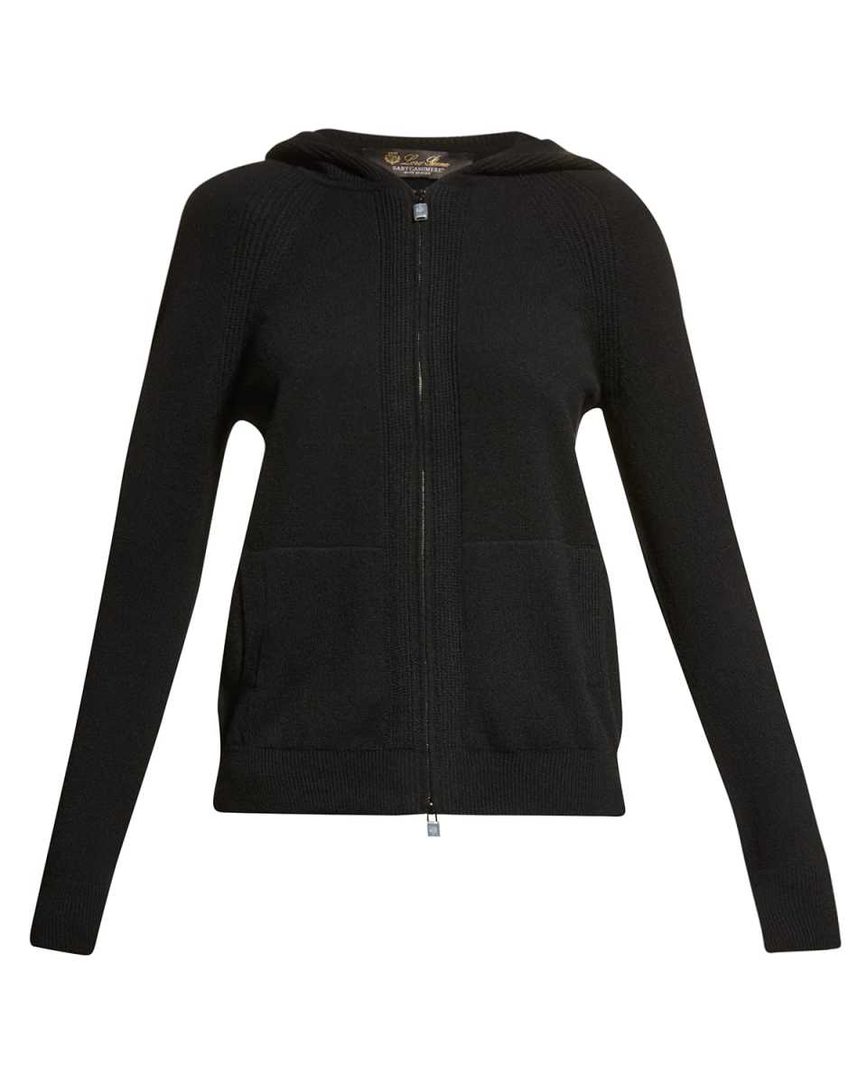 Merano Cashmere Zip-Front Hoodie Sweater