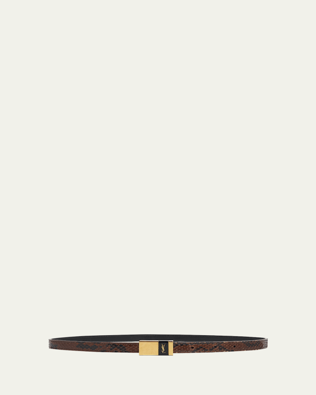 YSL Buckled Python Skinny Belt