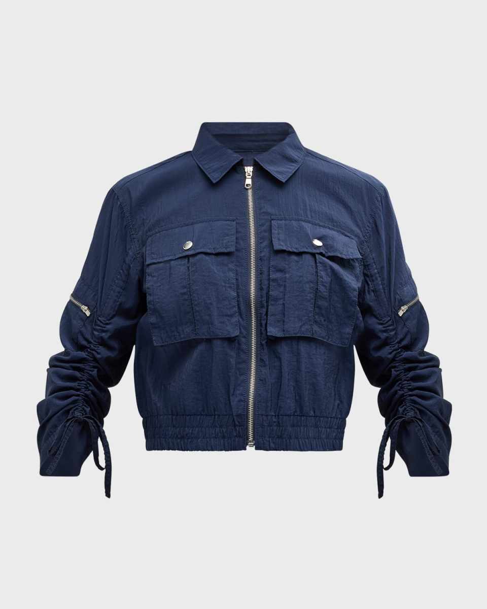 Genevieve Nylon Cropped Zip-Front Jacket