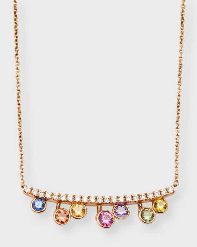 Rainbow 18K Rose Gold Floating Sapphire & Diamond Bar Necklace