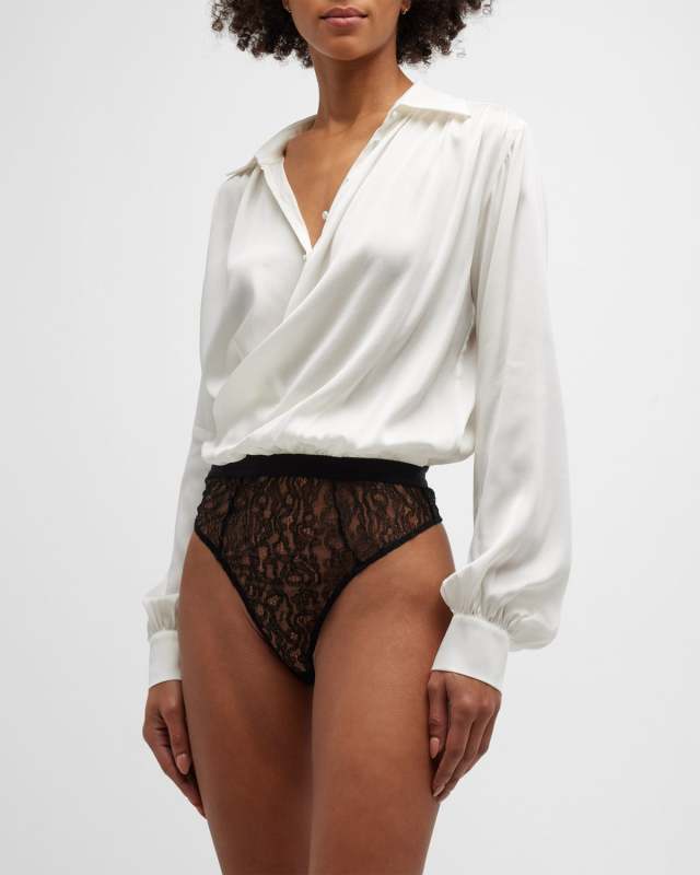Crossover Blouson-Sleeve Bodysuit